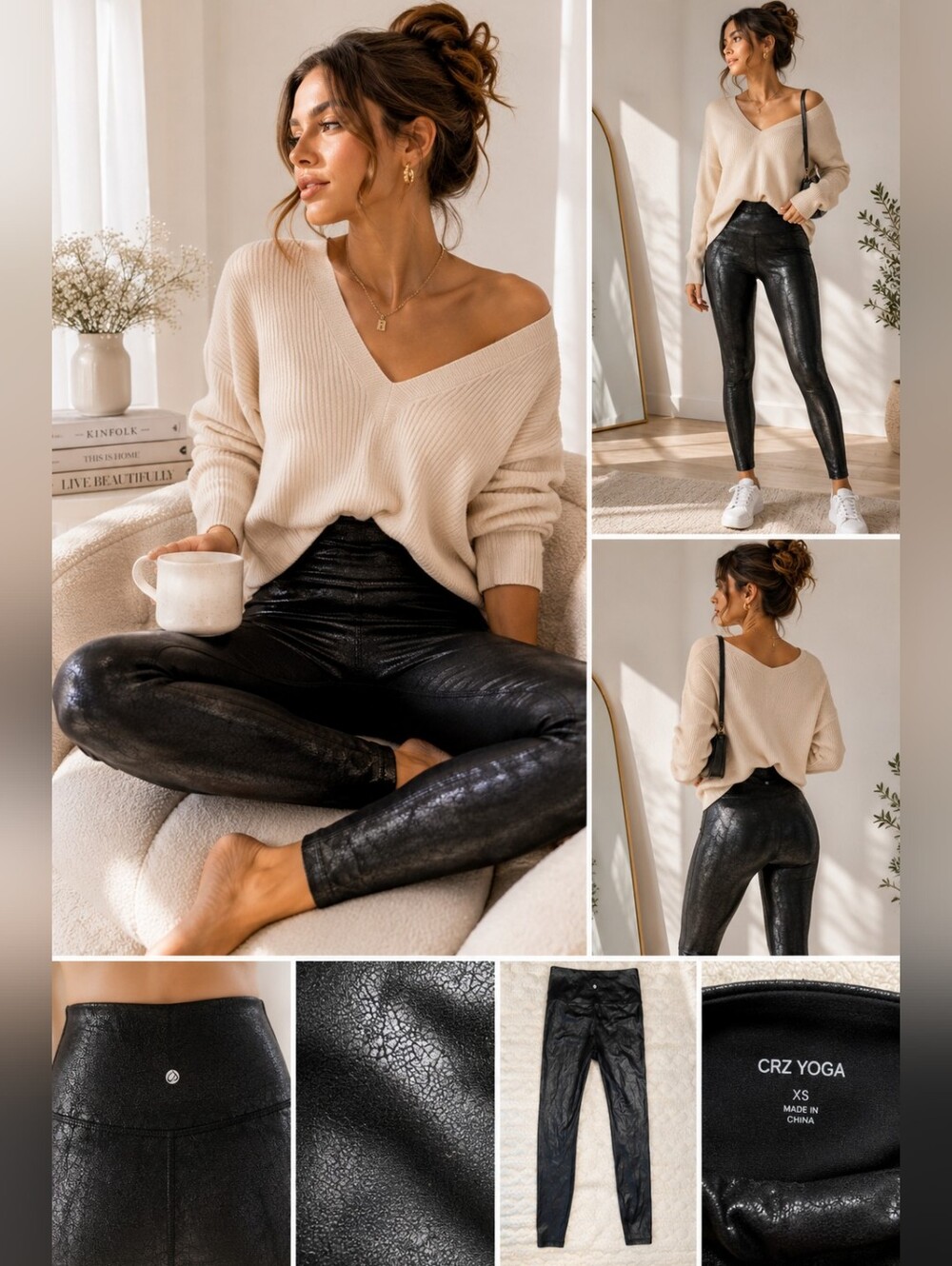 CRZ YOGA Black Faux Leather High Rise Leggings Size XS